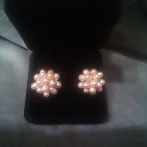 Genuine Pearl Earrings Very Large Size In Pale Rose Pink Color New In Box